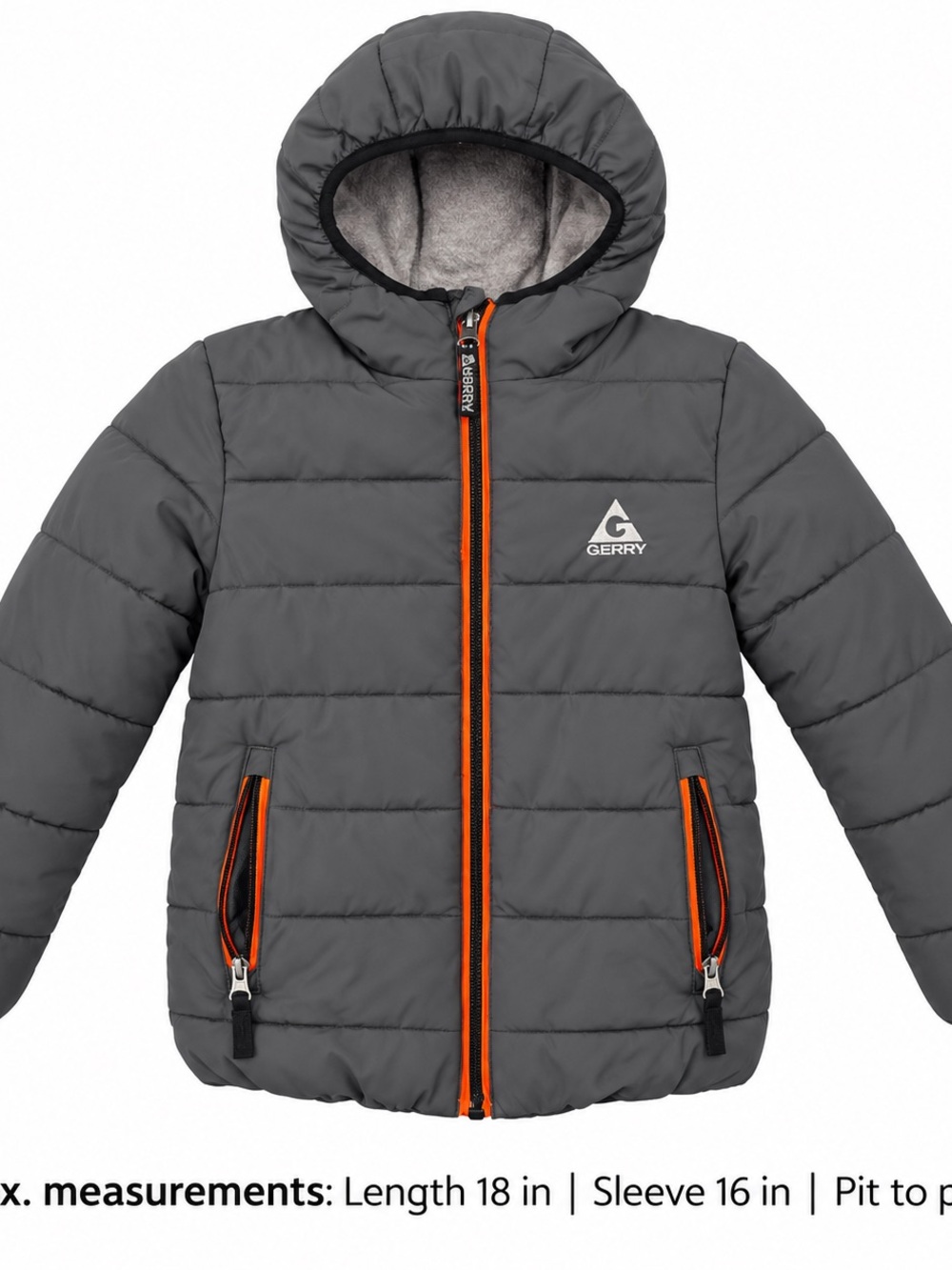 Gerry Kids Size 6 Gray Orange Hooded Puffer Jacket Winter Coat